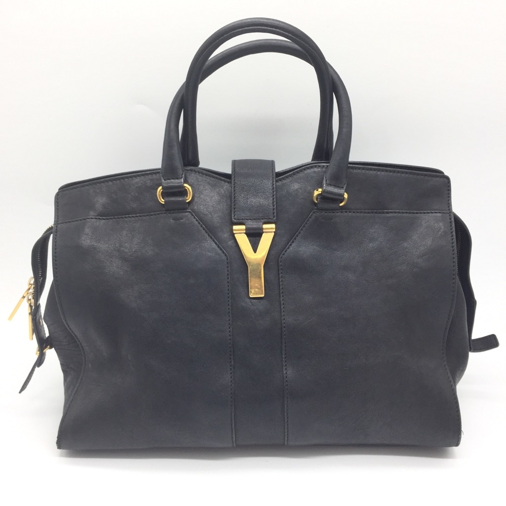 YSL Yves Saint Lauren Cabas Chyc Y Leather Handbag Tote Bag